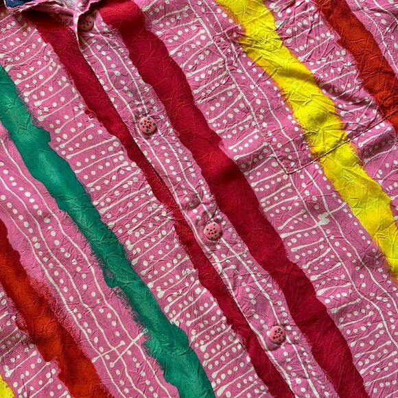 Rare VTG 80s 90s JAMS World Abstract Pattern Melted Crayon Hawaiian Shirt XL - Picture 4 of 8